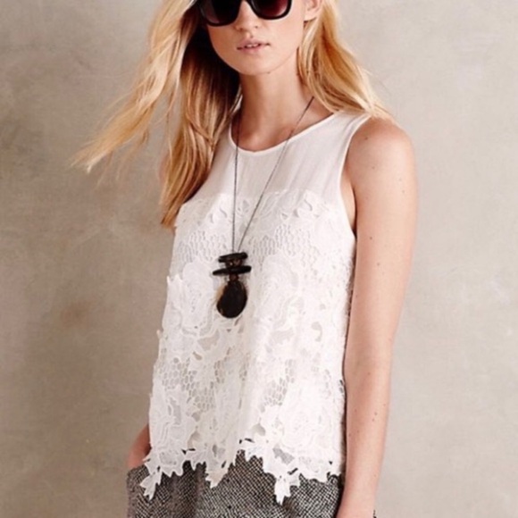 Anthropologie - Greylin - White Sleeveless Eyelet Floral Top - Picture 1 of 10